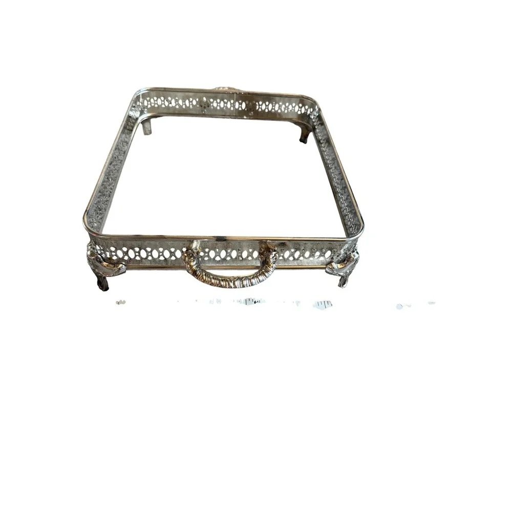 Vintage Rectangular Gallery Tray Footed Pierced Rim Scrolled Handl